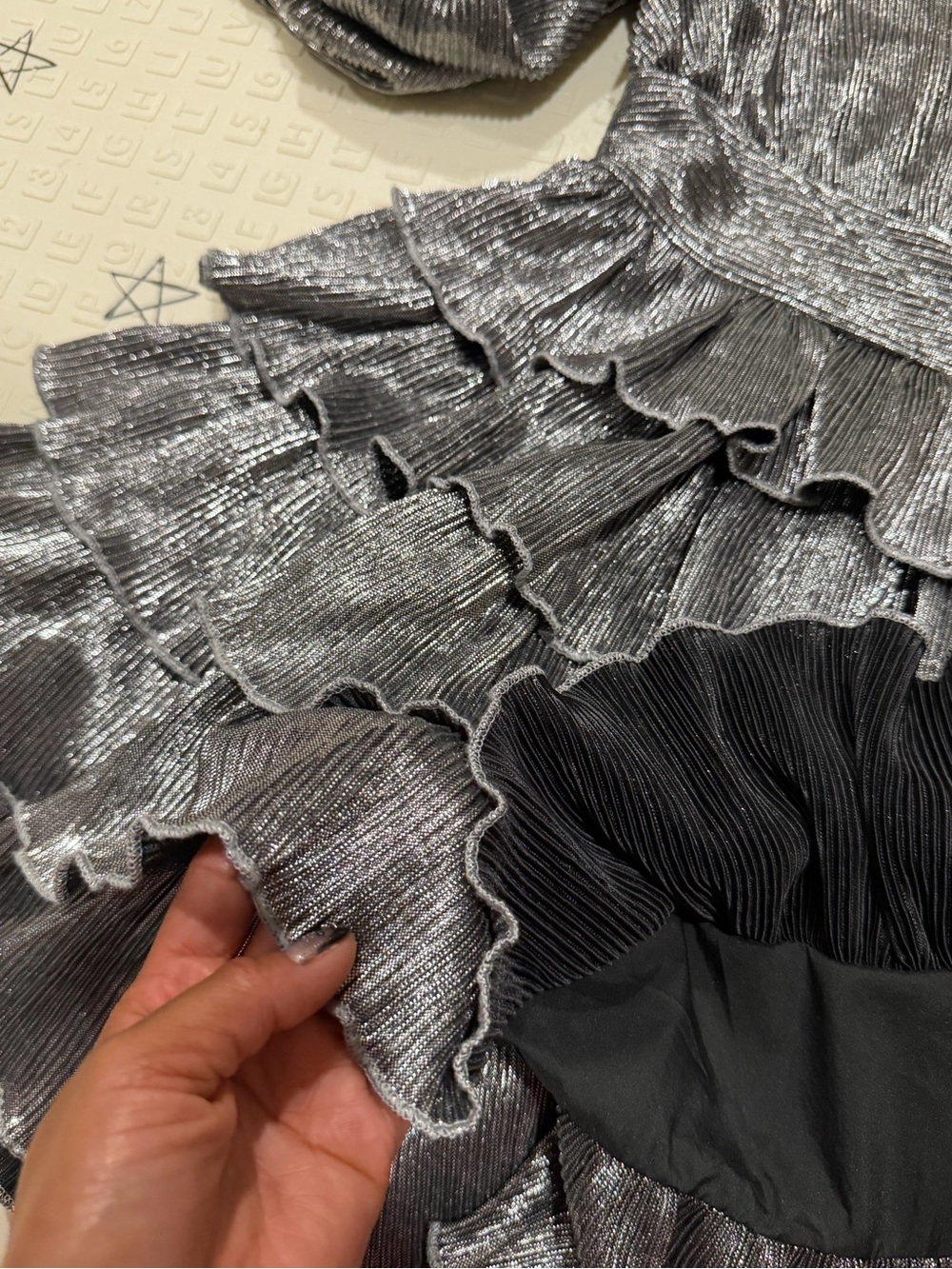 Metallic Silver Ruffle Party Dress - Picture 4 of 8
